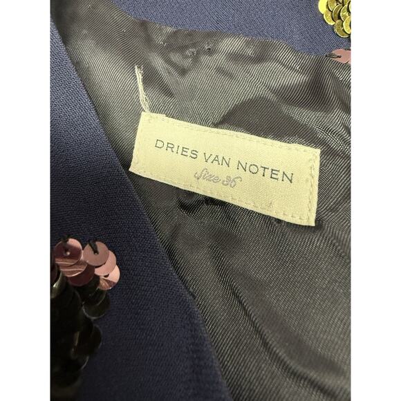 Dries Van Noten Navy Sequin Floral Viscose Mini Dress 36 US 4 Zip Back Party - Picture 12 of 12